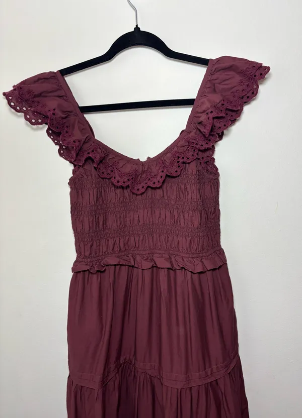 Madewell Lucie tiered burgundy dress size 2 (105) - Image 2