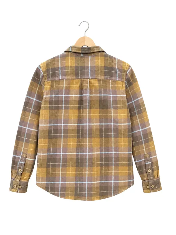 Patagonia Fjord Flannel Shirt Medium Brown Yellow Plaid Gorpcore Granola Girl M - Image 2