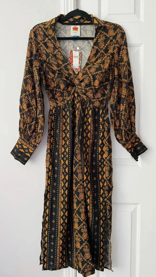 Farm Rio Printed V-Neck Tie Front Midi Dress, Size S - Image 5