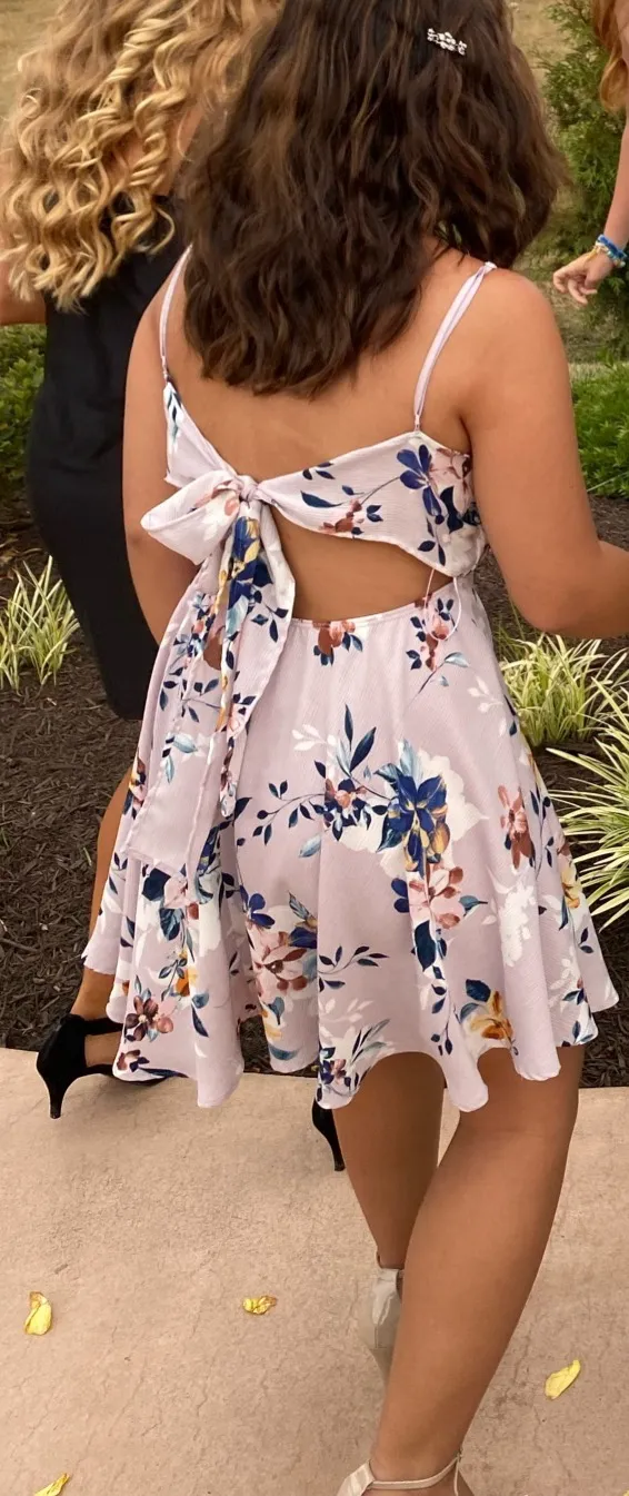 Windsor Lilac/Light Purple Floral Tie-Back Bow Mini Dress - Image 10