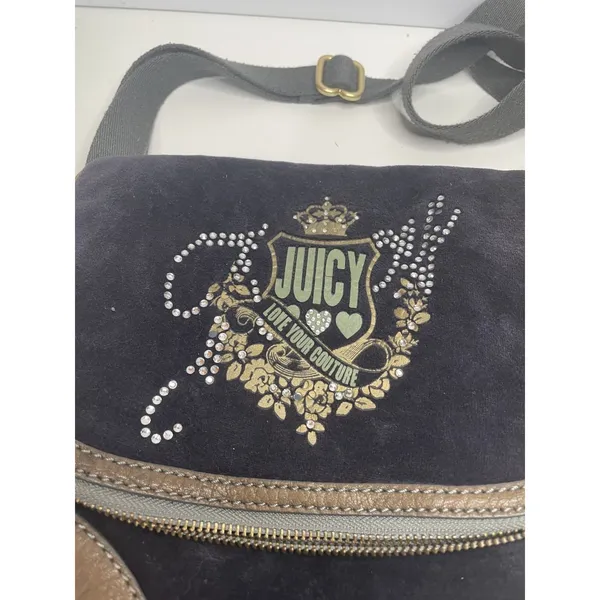 Vintage Juicy Couture Navy Velour Crossbody Bag “love your couture” - Image 2