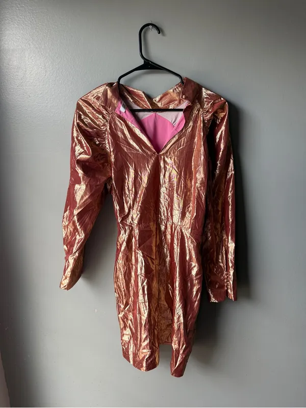 Little Moon Metallic Rose Gold Long Sleeve Mini Dress - Image 2