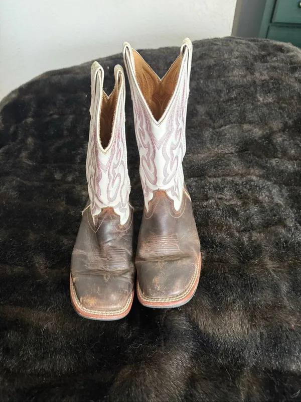Laredo Western Boots Womens Mesquite Leather Square Taupe White 5621 7.5 - Image 2