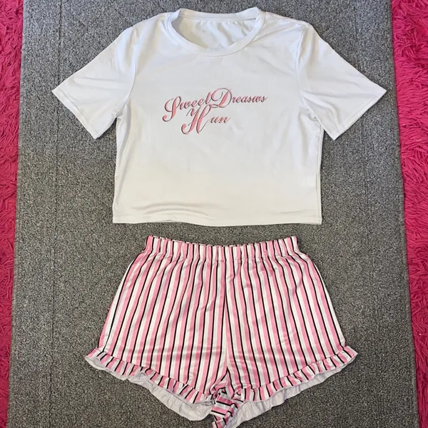 SHEIN Slogan And Stripe Print Pajama Set - Image 9