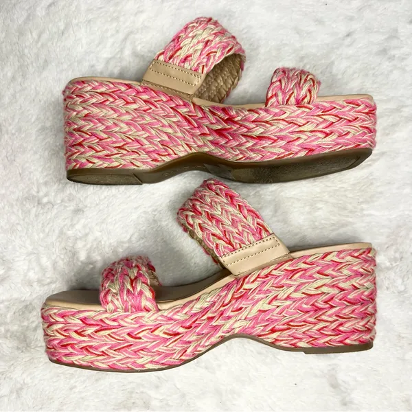 ON 34th Pink & Cream Norina Woven Platform Wedge Sandals Espadrilles Size 6 - Image 11