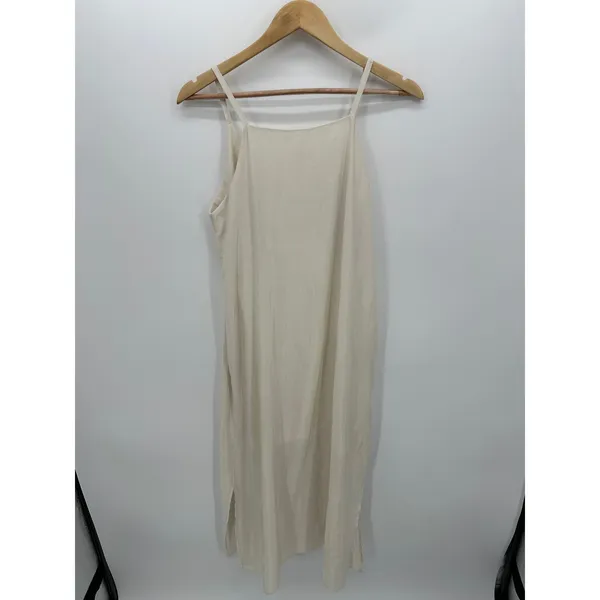Tree Way Slip‎ Dress Cream Tank Maxi Slit Lightweight Made in Korea Women Medium - Image 2