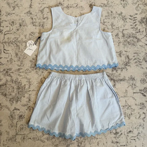 Japna Striped Scallop Hem Short Tank Top Set Size Small NWT Coastal Beach Preppy - Image 5