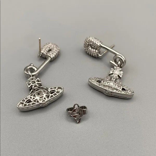 Vivienne Westwood Silver Tone Safety Pin Earrings w Drop Orb. Crystal encrusted - Image 4