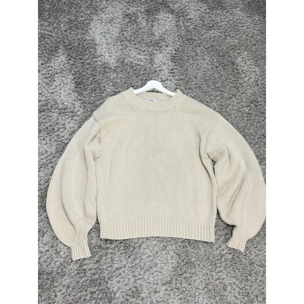 Princess Polly Chunky Knit Sweater Beige Oversized Crewneck Balloon Sleeve S/M - Image 5