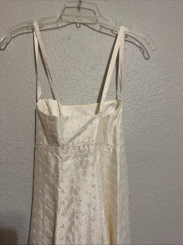 Vintage eyelet dress 90s Romantic Y2K Brocade Italian Silk Sheath Maxi Slit - Image 3
