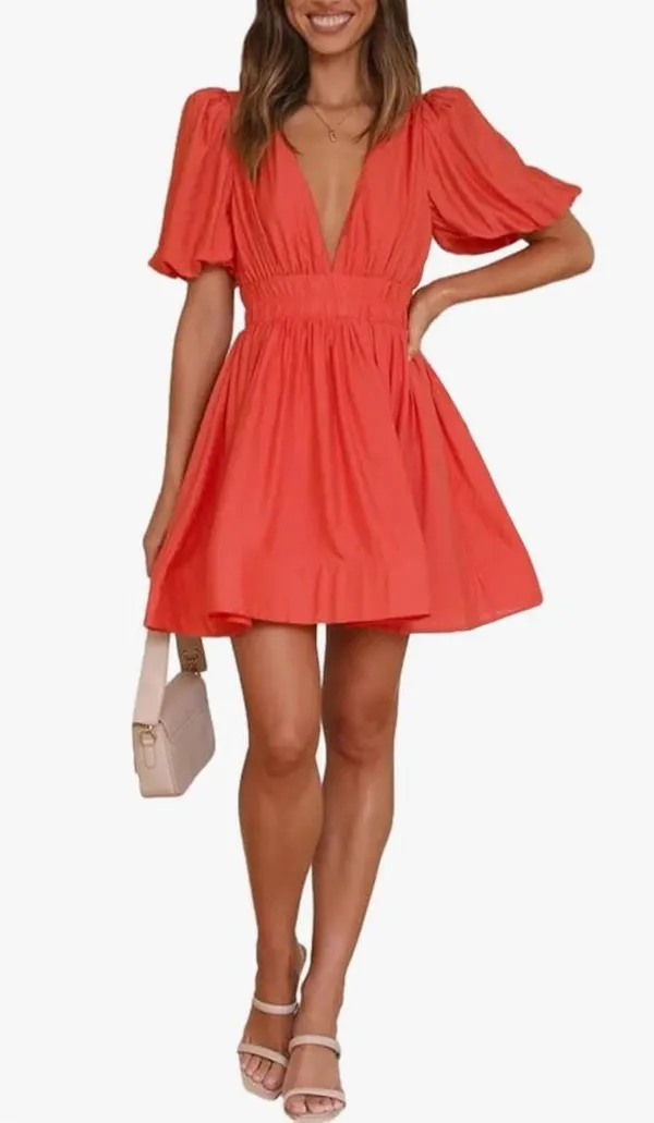 Orange Dress puffy sleeve - Image 3
