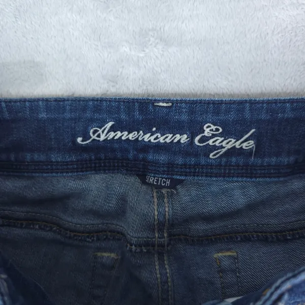 American Eagle Slim Boot Jeans Women 2 Long Blue Stretch Low Rise Y2K Distressed - Image 6