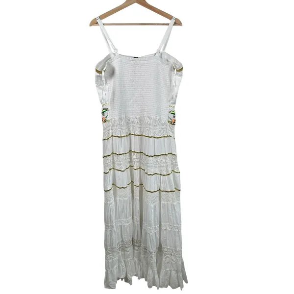 Boston Proper Maxi Dress Sz L Sequin And Embroidered Lace Insert Tiered Peasant - Image 3