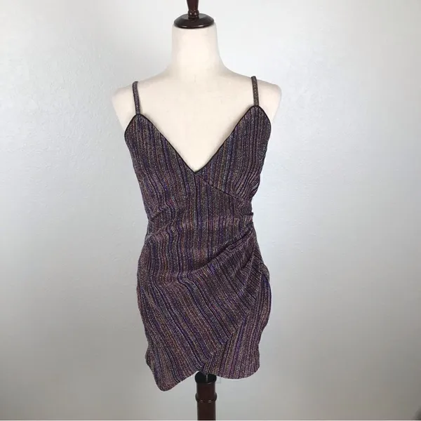 Revolve NBD Andela multicolored metallic wrap‎ style ruched side mini dress M - Image 3