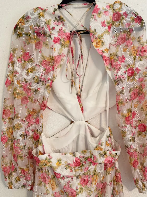 Gianni Bini Cream Floral Lace Maxi with Pink & Green Accents Size 6 - Image 5