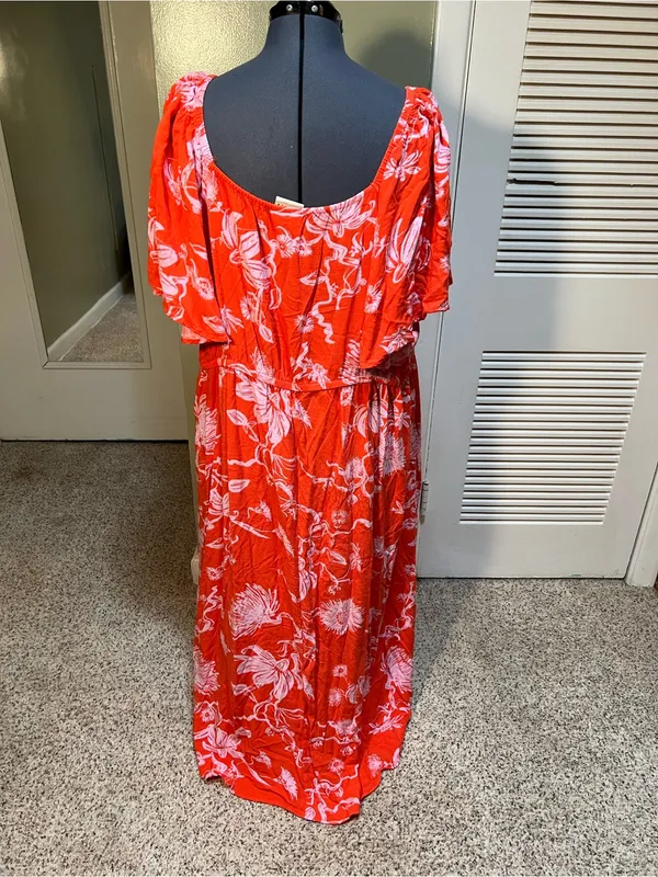 Ava & Viv Women’s Plus Size 3X Maxi Dress Orange Light Purple Floral Sweetheart - Image 8