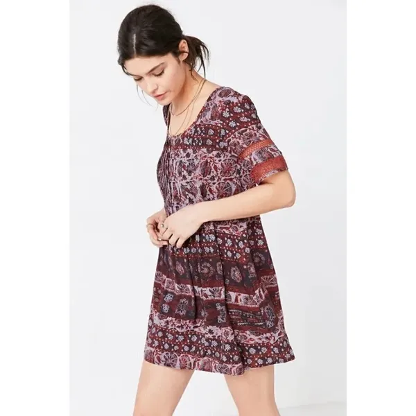 Urban‎ Outfitters UO Ecote Amethyst Ivory Pintucked Frock Mini Dress XS - Image 2