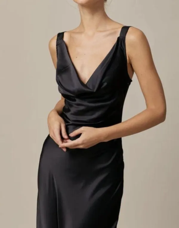 RIHOAS The Black Cowl Neck Sheath Satin Maxi Dress 22 - Image 5