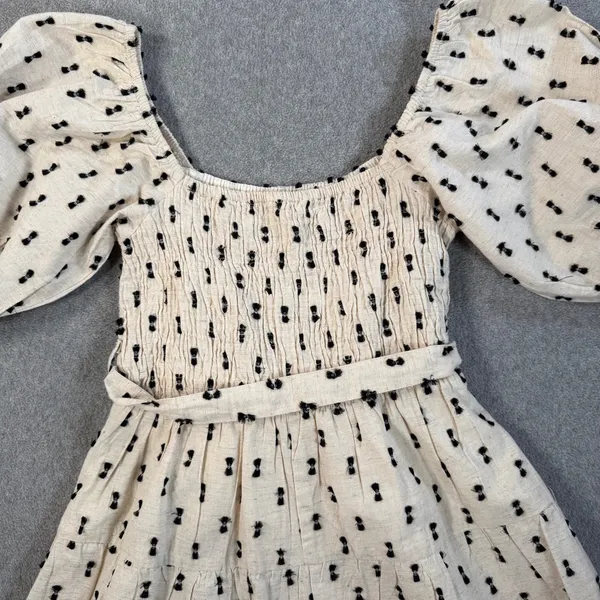 Sim & Sam Women's Small Cream Black Smocked Off Shoulder Tiered Mini Dress - Image 11