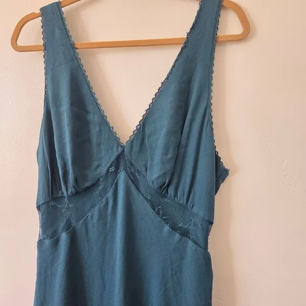 Turquoise Aqua Maxi Babydoll Dress Sheer Mesh Lace Sleeveless Formal Dinner XL - Image 11