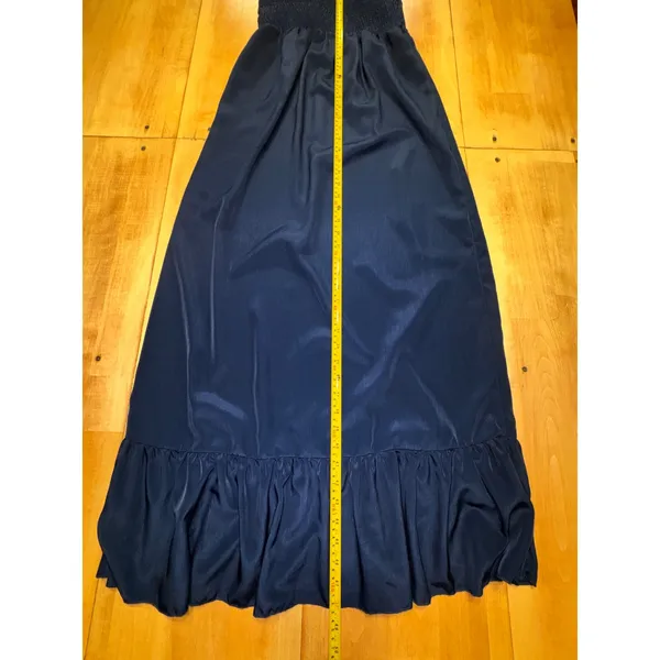 Navy Blue Strapless Ruffle Hem Satin Like Maxi‎ Dress Women Size M L - Image 5