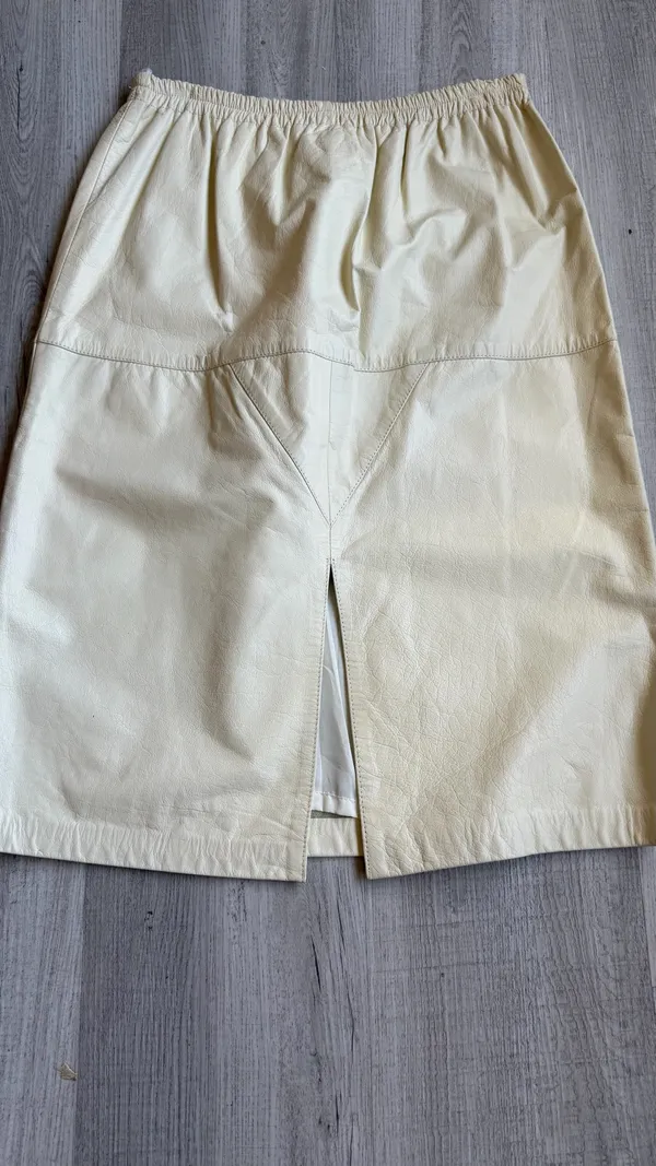 Bonnie Boerer Leather Skirt Cream Midi Women's M Genuine Leather Vintage Lined - Image 6