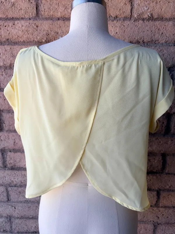 Wet Seal | Pale Yellow Satin Boxy Backless Crop Top | L - Image 3