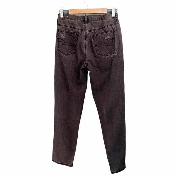 American Eagle Jeans Size 6 Black Ripped Distressed High Rise Straight Leg Y2K - Image 2