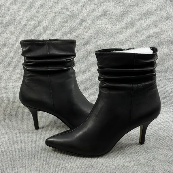 Bella Vita Size-6W~Woman Danielle Leather Black Slouch Ankle Booties - Image 6