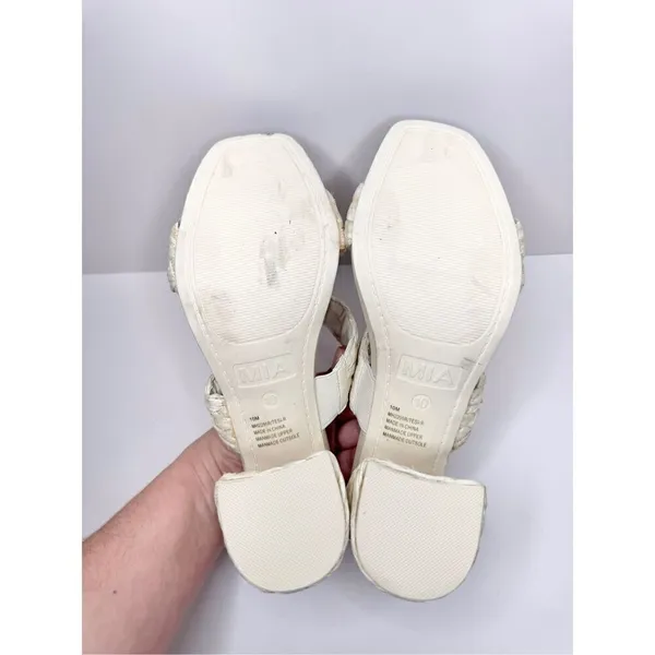 MIA Off‎ White Braided Block Heel Sandals Square Toe Mules Size 10 Raffia - Image 10