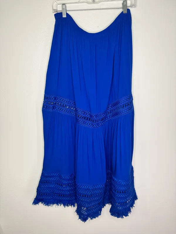 Ramy Brook Royal Blue Crochet Fringe Trim Maxi Skirt - Image 3