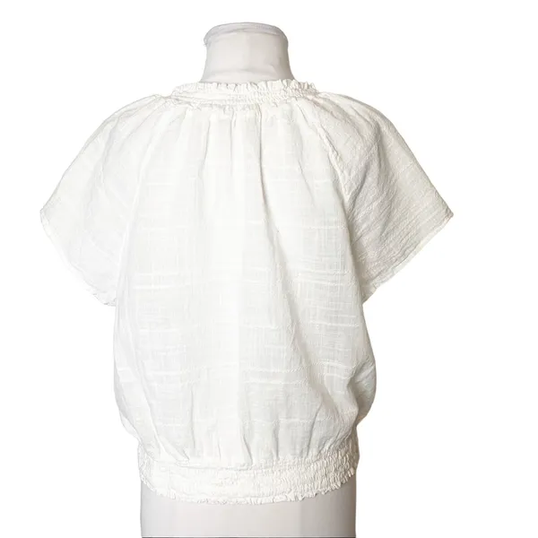Anthropologie cloth & stone Effie smocked blouse white sz M‎ - Image 2