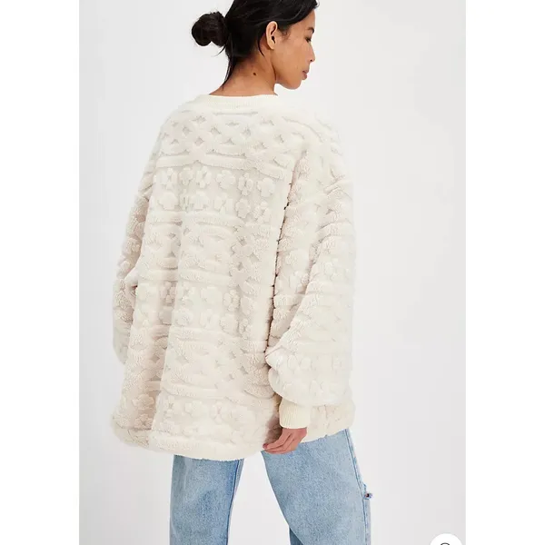 NWOT Free People Cable Knit Faux Fur Oversized Sweatshirt | Ivory Cream Sz Small - Image 12