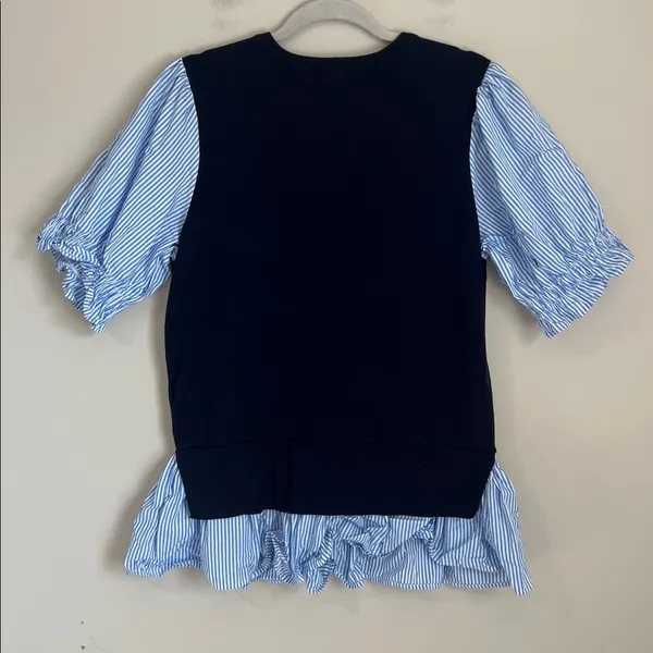 Anthropologie Blue Puff Sleeve Layered Sweater Blouse Preppy Sz XL - Image 4