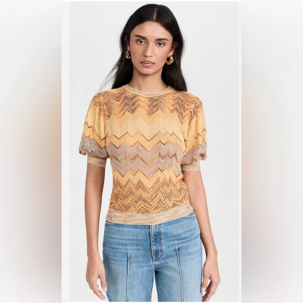 Ulla Johnson Priscilla Chevron Puff Sleeve Knit short sleeve yellow blue zigzag - Image 2