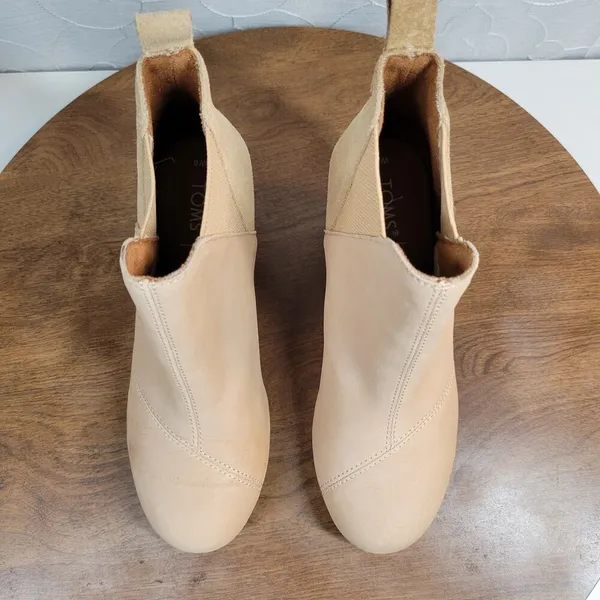 Toms Womens Kelsey Booties 6 Beige Leather Suede Round Toe Slip On Ankle Wedge - Image 5