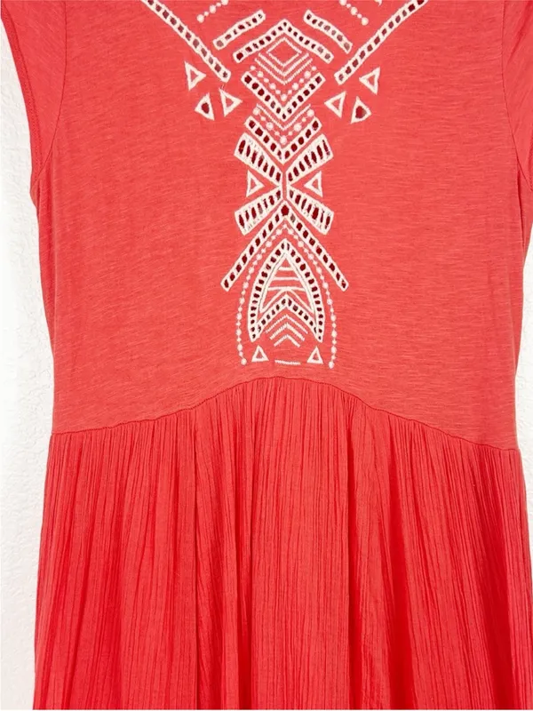 Free People cotton boho Meadows Toosaloosa Slub gauzy embroidered dress coral SZ - Image 3