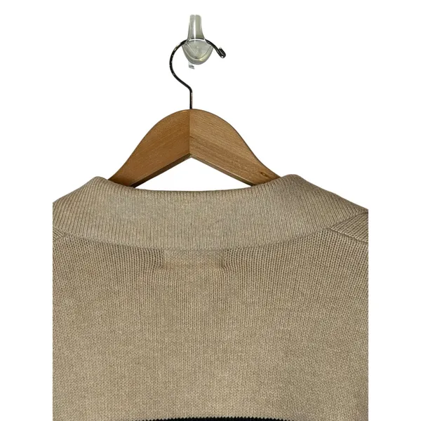 Old Navy Striped Cotton Polo Sweater Women Large Tall Tan Striped Preppy Knit‎ - Image 5