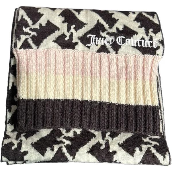 VTG‎ Juicy Couture Y2K 100% Wool Scarf Brown, Cream, Pink 74" x 8" - Image 2