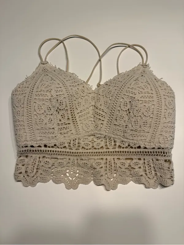 Willow & Root Crochet Full Coverage Bralette Natural Size Large Boho V-Neck - Image 4