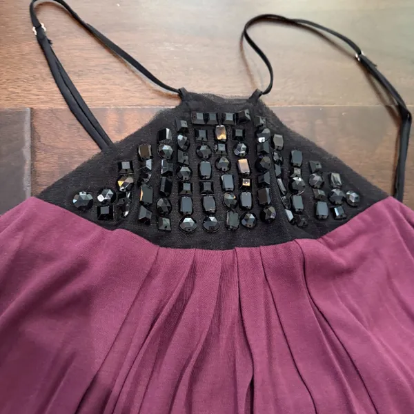 Beaded Accent Knit Halter Top Size Medium Purple Plum & Black - Image 3