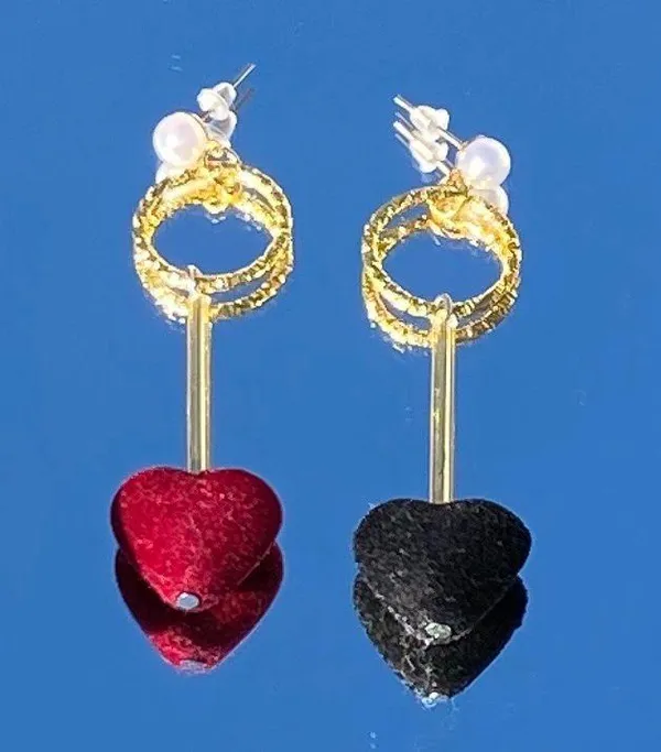 Handenade Dangle Earrings Black&red Heart Gift  - Image 3