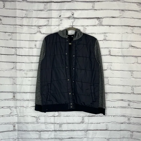 Ocean Current Women’s Puffer Jacket XL Black Gray Two Tone Button Up Hoodie Y2K - Image 2