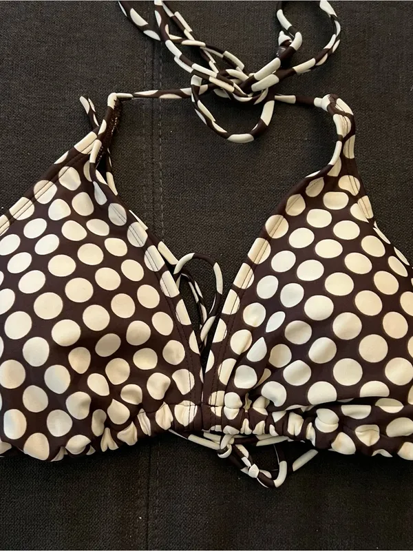 Xhilaration Y2K Brown & White Polka Dot Bikini Size Large Bottom Extra Large Top - Image 8