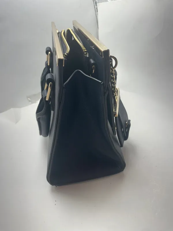 Dune London Navy Blue Structured Satchel Handbag Gold Hardware Women's Purse - N - Image 4
