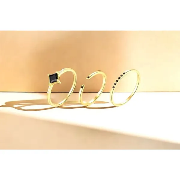 NEW 14k Gold Plated S925 Ring Black Melee Stackable Minimalist Band, Size 6‎ - Image 12