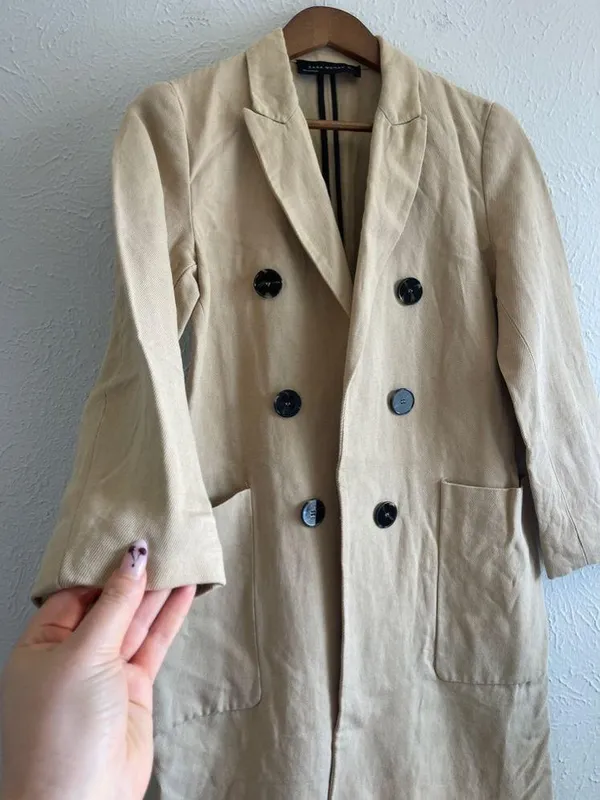 ZARA Women Double Breasted Coat Size M - Image 4
