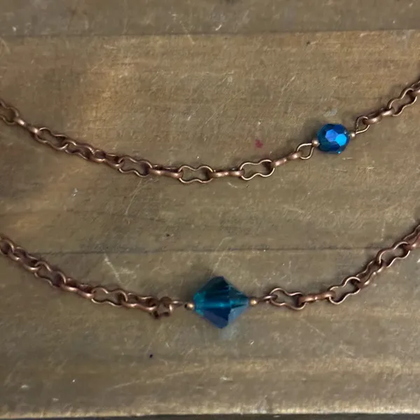 Long layered copper tone iridescent teal bead necklace - Image 4