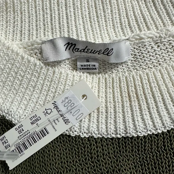 J.Crew Loose-Knit Crewneck Sweater Women's Small Off White Green Long Sleeve NWT - Image 5