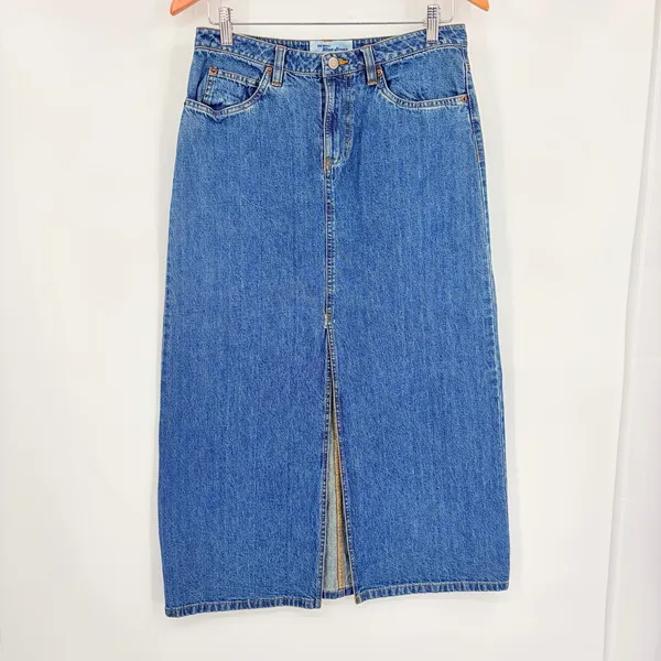 Vtg Y2k Old Navy Denim Maxi Skirt Sz 6 90s Grunge Front Slit Indie Sleaze Jean - Image 2
